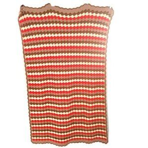 Hand‎ Knit Afghan Throw Lap Blanket Brown Red White 42 x 60 Washable